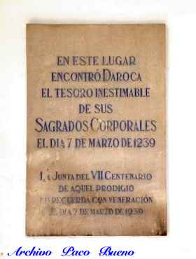 Placa conmemorativa en la entrada a la Iglesia del Convento de San Marcos (Santa Ana) en Daroca